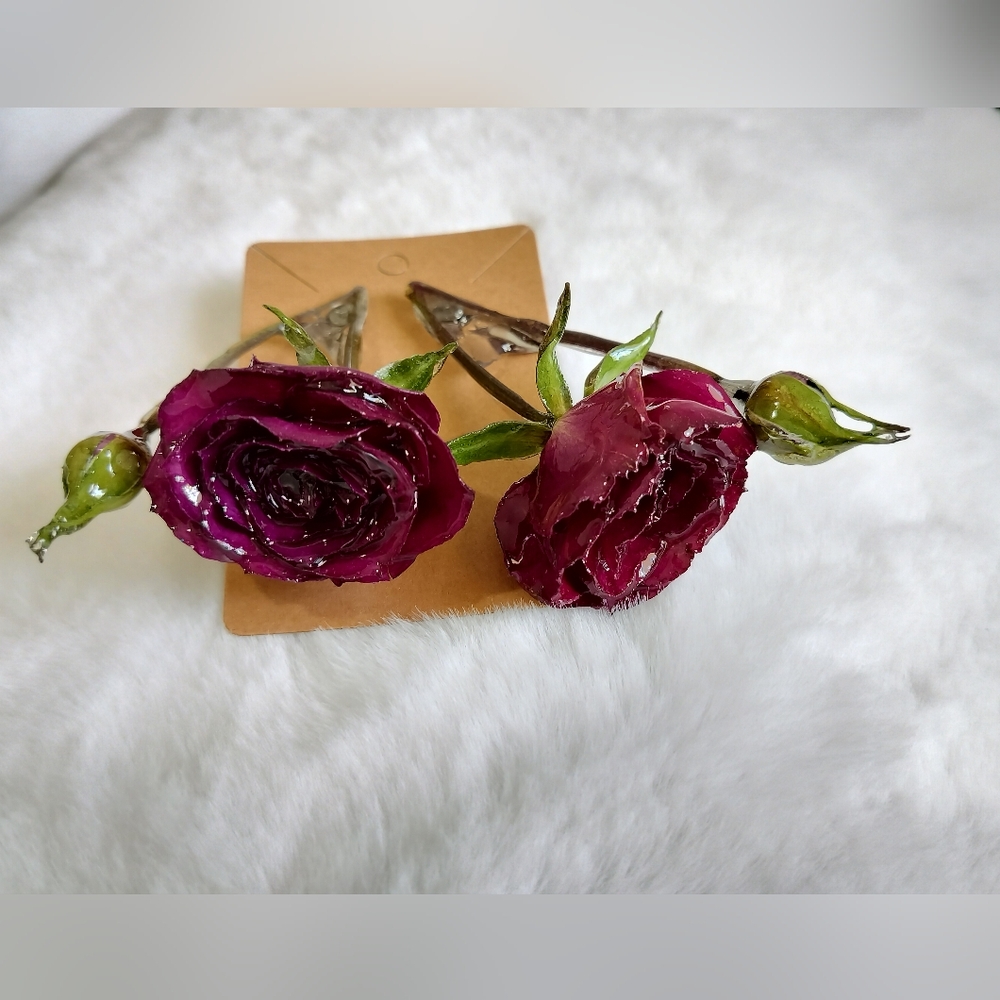 Hand Crafted Purple and Green Floral Earrings